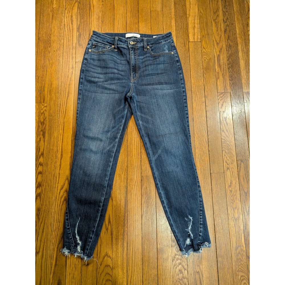 KanCan Dark Wash Distressed Cropped Fray Hem Stretch Skinny Jeans Size 11/29